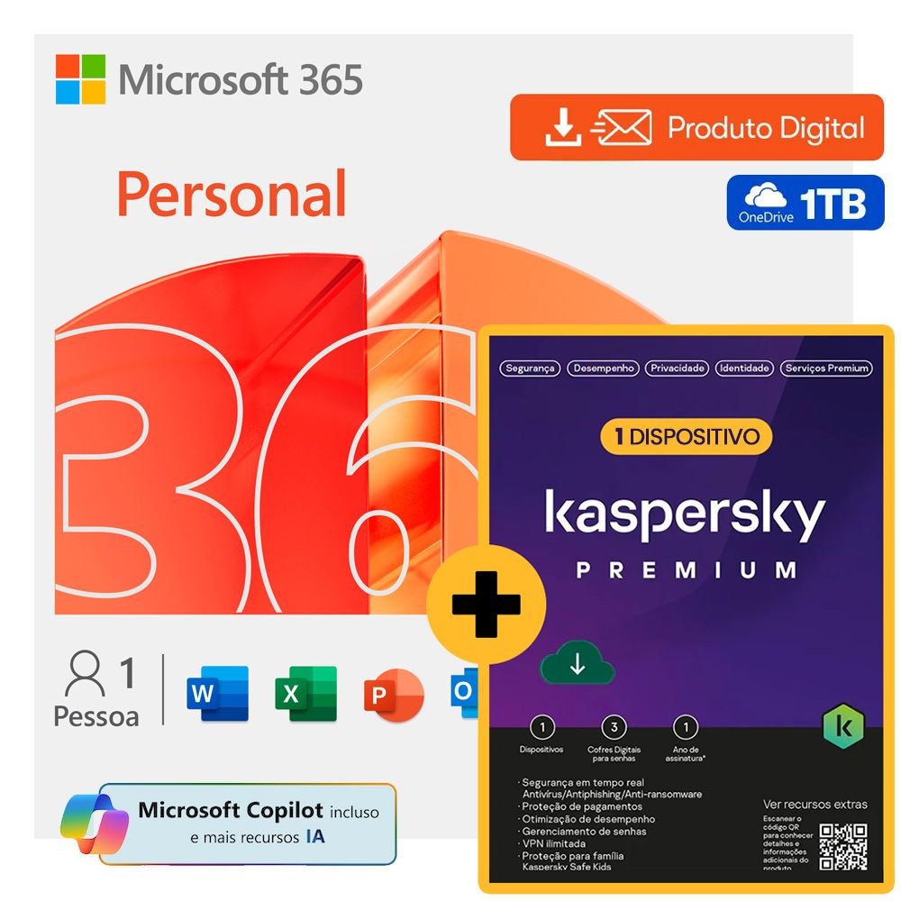 Microsoft Office 365 Personal com Copilot e Kaspersky Antivírus